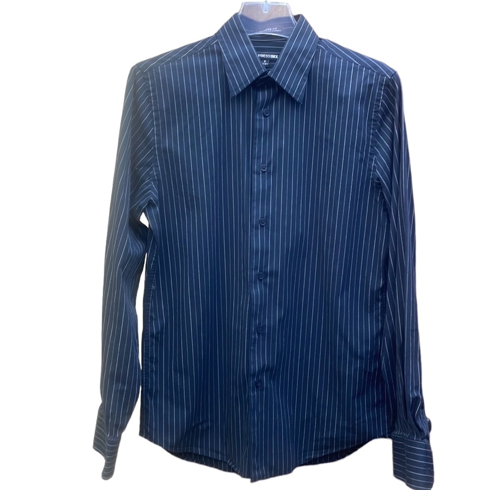 Mens Black With Gray Stripes Long Sleeve Button Down Shirt Small Neck 14-14.5
